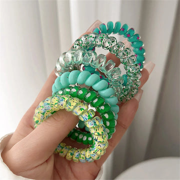DAIIIBABYYY  -  6pcs Sweet Cute Colorful Spiral Hair Ties Resin Jelly Coil Hair Rings Elastic Women Girls Ponytail Holders Hair Accessories